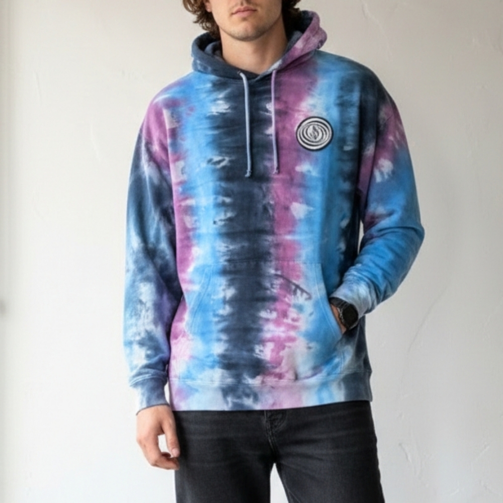Volcom Stone Tie-Dye Pullover Hoodie - Blue/Purple/Black - Size Medium